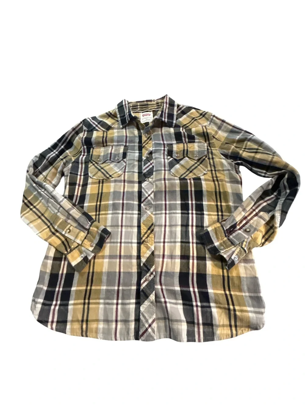 Levi's Modern Fit Pearl Snap Flannel Plaid Western Shirt Mens Large Granola Boy